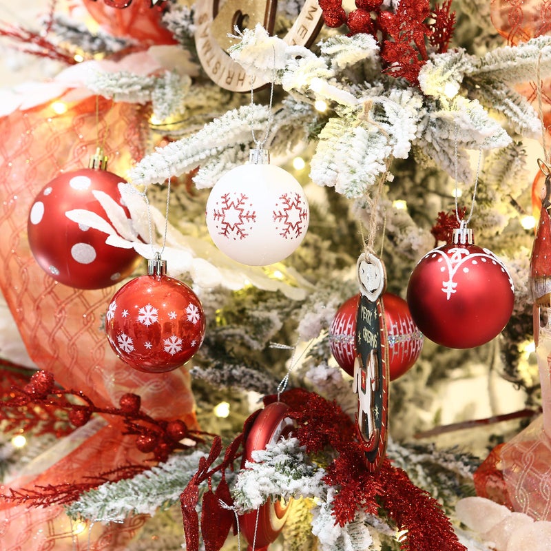Sea Team 60mm/2.36" Delicate Contrast Color Theme Painting & Glittering Christmas Tree Pendants Decorative Hanging Christmas Baubles Balls Ornaments Set - 30 Pieces (Red & White) - Image 5